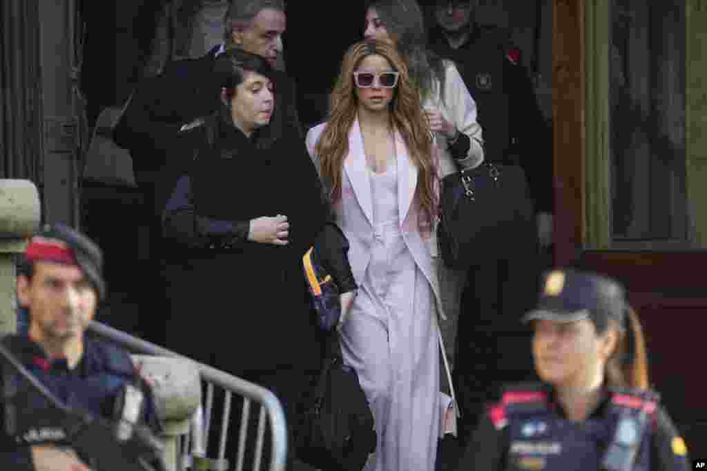 Colombian singer Shakira leaves court in Barcelona, Spain. The global pop star is summoned to a Barcelona courthouse for the opening day of her trial for allegedly defrauding Spanish tax officials of millions of euros. Shakira faces six counts of failing to pay the Spanish government 14.5 million euros (now $15.8 million) in taxes between 2012 and 2014. 