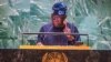 Shugaban Najeriya Bola Ahmed Tinubu lokacin da yake jawabinsa a taron Majalisar Dinkin Duniya karo na 78 a binin New York, Amurka