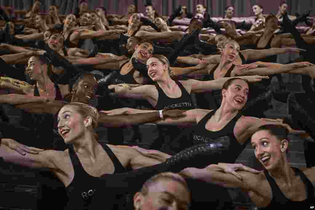 Dancers perform during a rehearsal for the "2023 Christmas Spectacular Starring the Radio City Rockettes" at St. Paul the Apostle Church in New York.