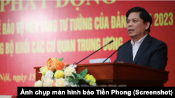 Ông Nguyễn Văn Thể phát biểu tại buổi lễ phát động cuộc thi (Ảnh chụp màn hình báo Tiền Phong)