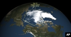 This image provided by the National Snow & Ice Data Center in 2016 shows that Arctic sea ice in the summer shrank to its second lowest level since scientists started to monitor it by satellite.