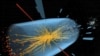 FILE - This undated image made available by CERN shows a typical candidate event in the search for the Higgs boson, including two high-energy photons whose energy (depicted by red lines) is measured in the CMS electromagnetic calorimeter. 