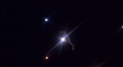 This still image from an Islamic Republic of Iran Broadcasting video shot on January 8, 2020, allegedly shows rockets launched from Iran againts the US military base in Ein-al Asad in Iraq.