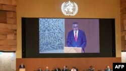 世界卫生组织总干事谭德塞在日内瓦世界卫生大会上发言（2022年5月22日）