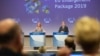 Visoka predstavnica EU Federika Mogerini i evropski komesar za pregovore o proširenju Johanes Han na konferenciji za novinare u Briselu