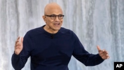 Microsoft CEO Satya Nadella speaks during the introduction of the integration of Microsoft Bing search engine and Edge browser with OpenAI on Tuesday, Feb. 7, 2023, in Redmond, Wash. (AP Photo/Stephen Brashear)