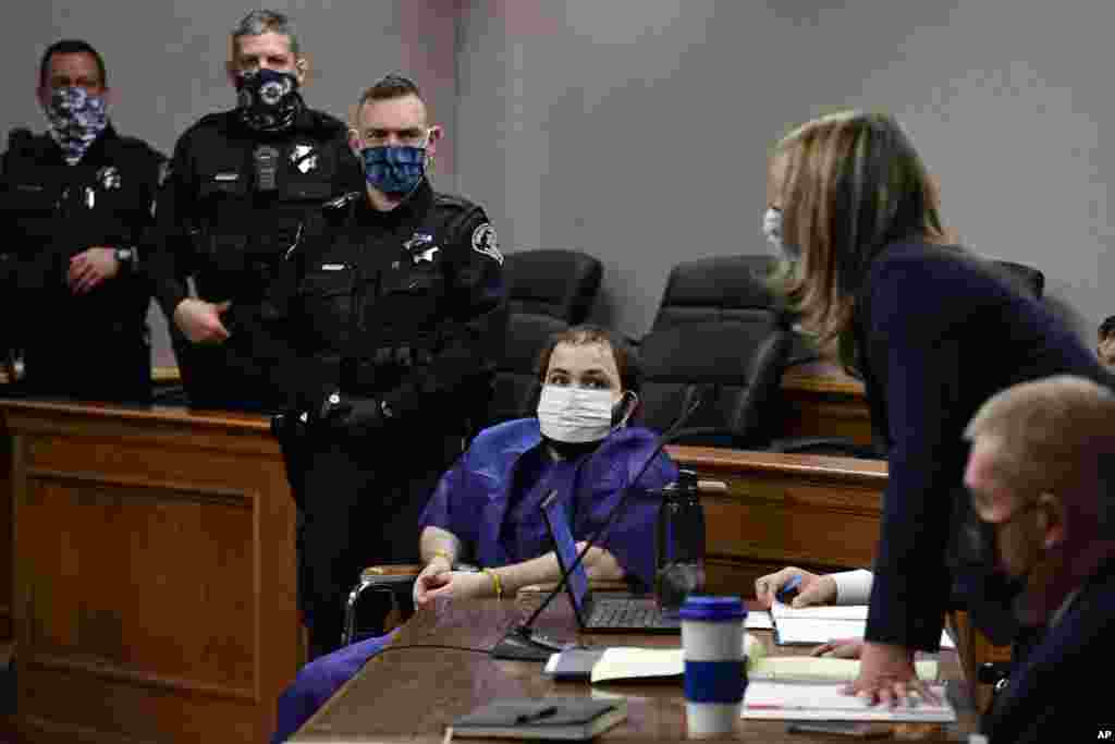 King Soopers shooting suspect Ahmad Al Aliwi Alissa, 21, appears before Boulder District Court Judge Thomas Mulvahill at the Boulder County Justice Center in Boulder, Colorado. 