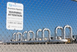 FILE - In this Nov. 3, 2015, photo, the Keystone Steele City pumping station, into which the planned Keystone XL pipeline is to connect, is seen in Steele City, Nebraska.