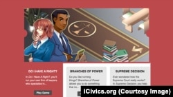 Screenshot from iCivics.org website for online gaming to teach civics. 