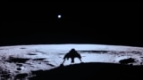 Private lunar lander Blue Ghost's shadow is seen on the moon's surface after touching down on the moon with a special delivery for NASA, Sunday, March 2, 2025. (NASA/Firefly Aerospace via AP)