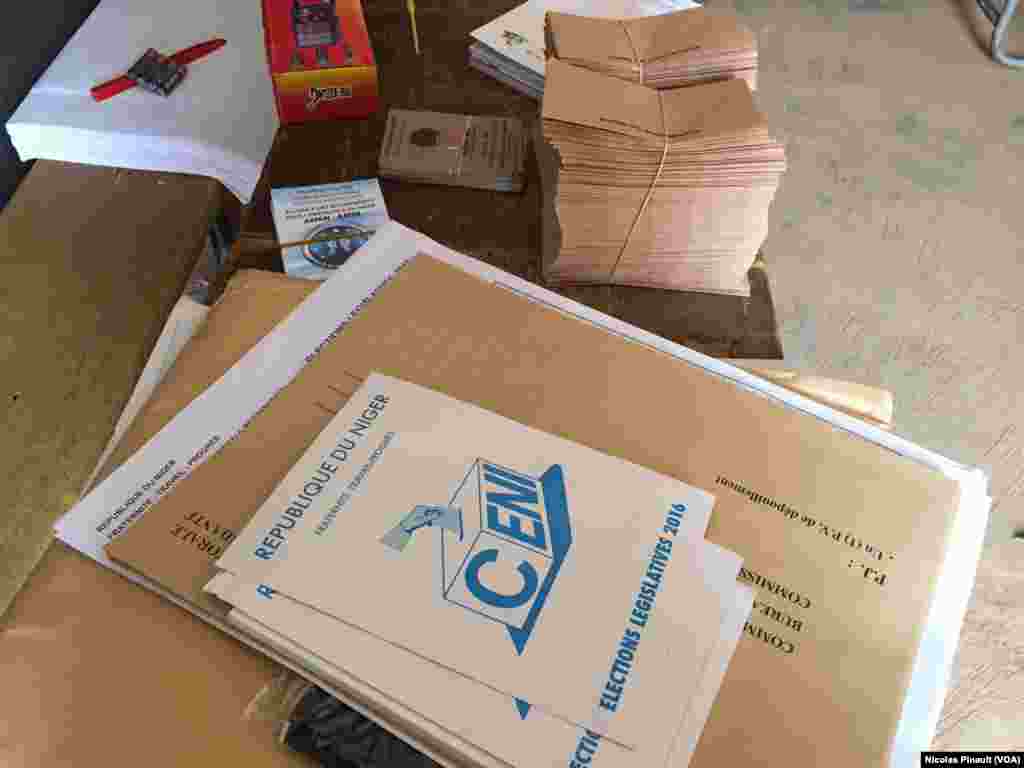 Ballot materials are shown for elections in Niamey, Niger, Feb 21, 2016.