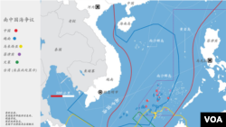 各国南中国海主权声索示意图（含南沙群岛）