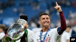 Portugal's Cristiano Ronaldo after Portugal defeats France in the Euro 2016 championship in France on July 10, 2016.