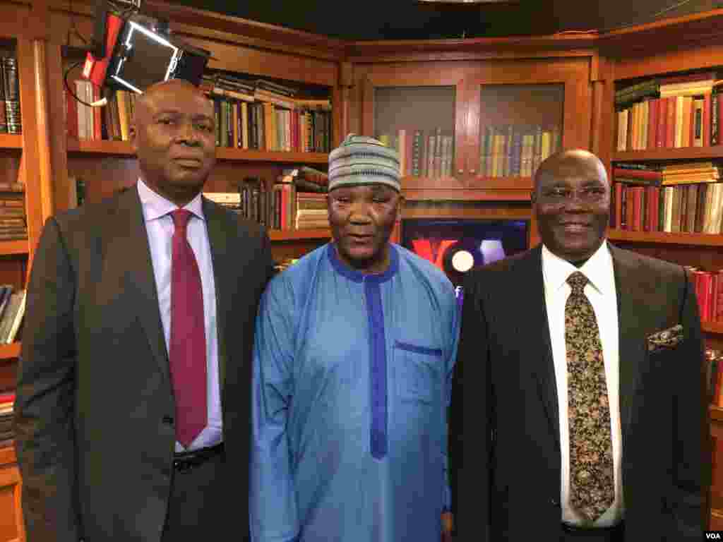 Alhaji Aliyu Mustapha Sokoto, Bukula Saraki Tare da Dan takarar shugaban kasa na babbar jam’iyar hamayya a Najeriya PDP, Alh Atiku Abubakar a Muryar Amurka, Janairu 18, 2019 