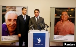 Among the hostages are Baquer Namazi, pictured left, and his son Siamak, right. They were convicted by an Iranian court in 2016 of collaborating with a hostile power.