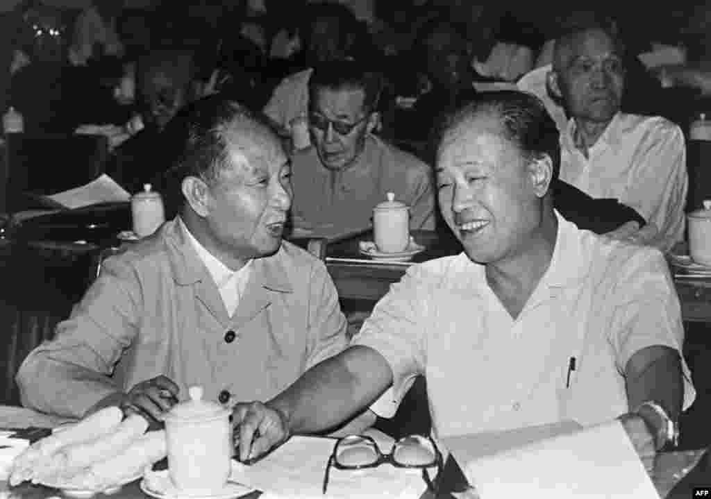 1982年9月9日中共名义上的最高领导人胡耀邦和中国总理赵紫阳在北京。美联社的图片说明把赵紫阳称作中国改革总建筑师。1982年9月,中共废除党主席职务,胡耀邦的职务由中共中央主席变为总书记。在中国纪念改革开放40周年大会上,中共最高领导人习近平在长篇讲话中没有提到改革开放初期担任中共中央总书记的改革派开明派领导人胡耀邦和赵紫阳。中国纪念改革开放40周年大型展览中,也没有胡耀邦和赵紫阳的一席之地。