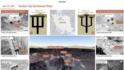 美国国防部2025年6月26日发布的图表，显示美国2025年6月22日袭击的伊朗地下福尔多铀浓缩设施的两个通风井的照片和图表。