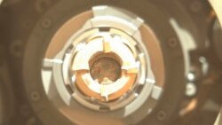 This Wednesday, Sept. 1, 2021 photo made available by NASA shows the first rock sample for return to Earth, obtained by the Mars Perseverance rover. (NASA/JPL-Caltech/ASU via AP)