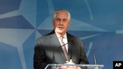 美国国务卿雷克斯·蒂勒森在布鲁塞尔出席北约外长会之前对记者讲话（2017年3月31日）