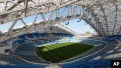 In this photo taken on Wednesday, March 1, 2017, an inside view of the Fisht Olympic stadium which will host some 2018 World Cup matches in Sochi, Russia. (AP Photo/Artur Lebedev)