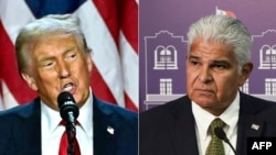 ARCHIVO - Esta combinación de imágenes de archivo muestra al presidente electo de EEUU, Donald Trump, a la izquierda, y al presidente de Panamá, José Raúl Mulino a la derecha.