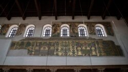 A section of a renovated mosaic adorns the Church of the Nativity, in the West Bank city of Bethlehem, Thursday, Nov. 11, 2021.