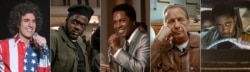 This combination photo shows Oscar nominees for best supporting actor, from left, Sacha Baron Cohen in "The Trial of the Chicago 7," Daniel Kaluuya in "Judas and the Black Messiah," Leslie Odom Jr. in "One Night in Miami," Paul Raci in "Sound of Metal" a