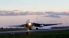 Russia's strategic bomber Tu-160 or White Swan, the largest supersonic bomber in the world, lands at Engels Air Base near Saratov, about 700 kilometers southeast of Moscow, Aug. 7, 2008. 