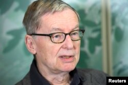 Anders Olsson, the acting permanent secretary of the Swedish Academy, announces that the Swedish Academy postpones the award of 2018 Nobel literature prize, during an interview to the Swedish news agency TT News Agency, in Stockholm, Sweden, May 4, 2018.