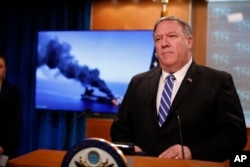 Secretary of State Mike Pompeo speaks during a media availability at the State Department, Thursday, June 13, 2019, in Washington. (AP Photo/Alex Brandon)