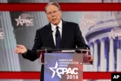 NRA Executive Vice President and CEO Wayne LaPierre, speaks at the Conservative Political Action Conference (CPAC), at National Harbor, Md., Feb. 22, 2018. (AP Photo/Jacquelyn Martin)