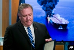 Secretary of State Mike Pompeo speaks during a media availability at the State Department, Thursday, June 13, 2019, in Washington. (AP Photo/Alex Brandon)