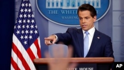 In this file photo, White House communications director Anthony Scaramucci speaks to members of the media in the Brady Press Briefing room of the White House in Washington, July 21, 2017.