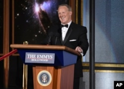 Sean Spicer speaks at the 69th Primetime Emmy Awards, Sept. 17, 2017, at the Microsoft Theater in Los Angeles.