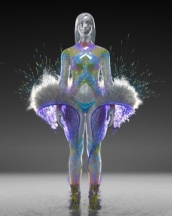 Digital render of the "Atokirina" full look made by the digital fashion company Auroboros, obtained by Reuters on August 10, 2021. Auroboros/Handout via REUTERS
