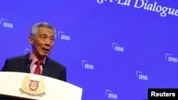 Singapore's Prime Minister Lee Hsien Loong delivers a keynote address at the IISS Shangri-la Dialogue in Singapore, May 31, 2019.