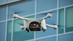 In this file photo, a UPS drone makes a Flight Forward medical delivery on WakeMed Health & Hospitals' main campus in Raleigh, North Carolina, in an undated photo.