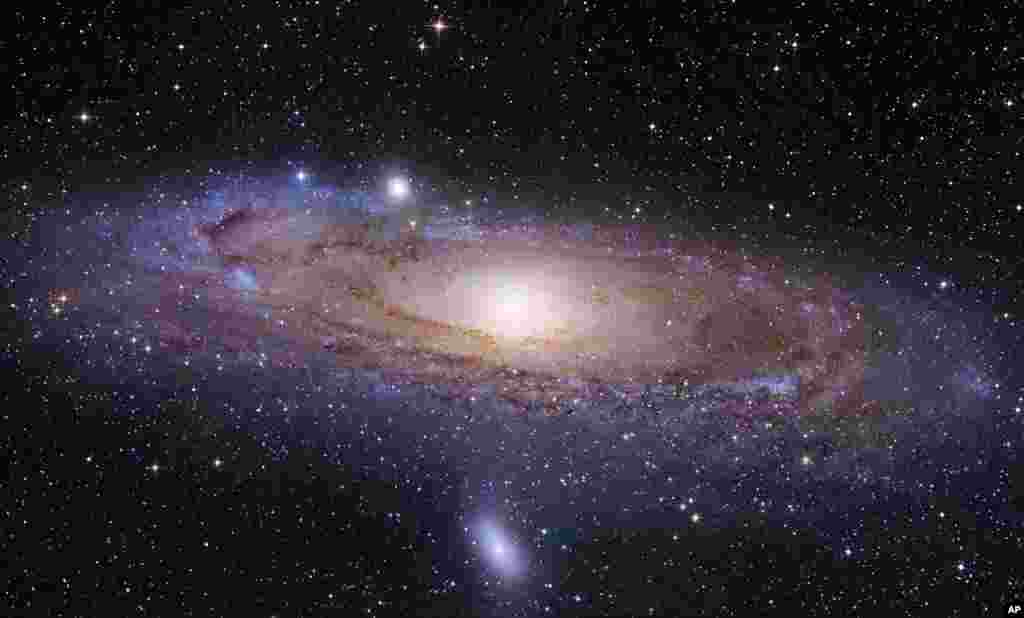 This undated image provided by the University of Utah shows the Andromeda galaxy, made by the Hubble Space Telescope.