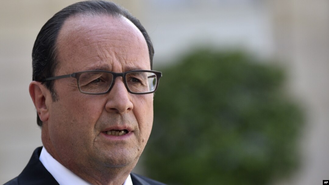 French President Francois Hollande delivers a speech at the Elysee Palace in Paris, June 26, 2015. Hollande calls for the creation of a eurozone government.