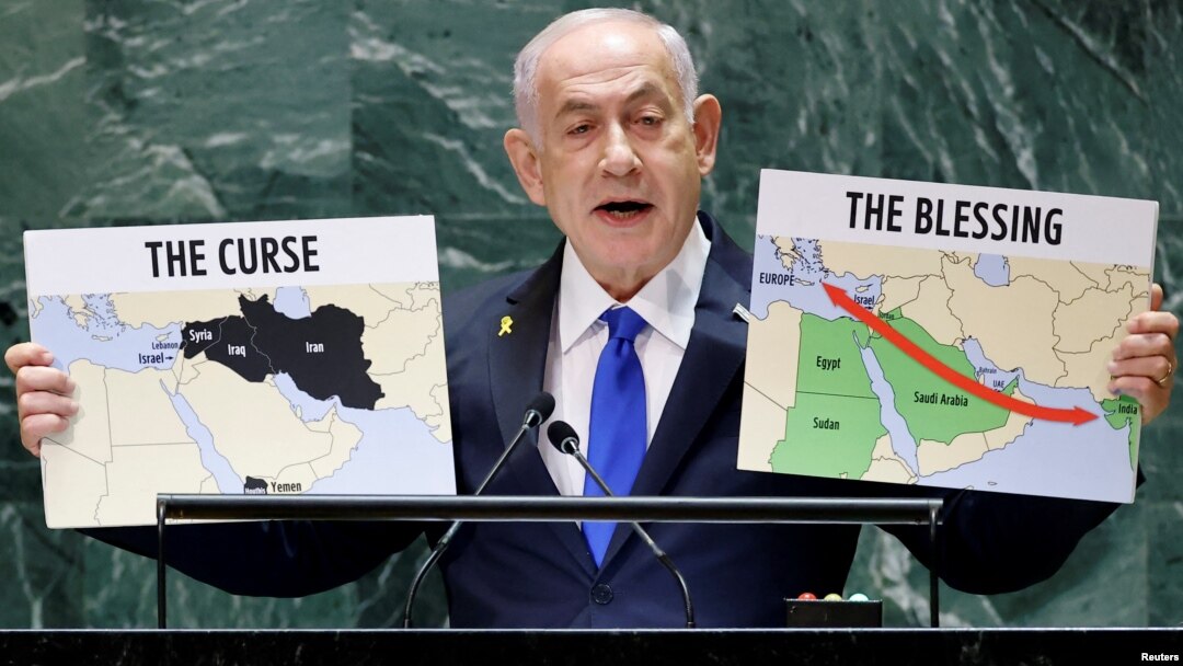 Israel's Prime Minister Benjamin Netanyahu addresses the 79th United Nations General Assembly at U.N. headquarters in New York, U.S., September 27, 2024. REUTERS/Eduardo Munoz