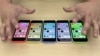 The new iPhone 5C in five colours are placed together at Apple Inc's announcement event in Beijing, September 11, 2013. 