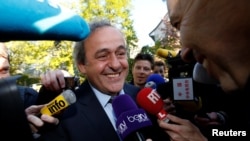 UEFA President Michel Platini arrives for a hearing at the Court of Arbitration for Sport (CAS) in an appeal against FIFA's ethics committee's ban, in Lausanne, Switzerland, April 29, 2016. 
