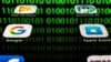 Esta fotografía tomada el 20 de abril de 2018 en París muestra aplicaciones para Google, Amazon, Facebook, Apple (GAFA) y el reflejo de un código binario que se muestra en la pantalla de una tableta.